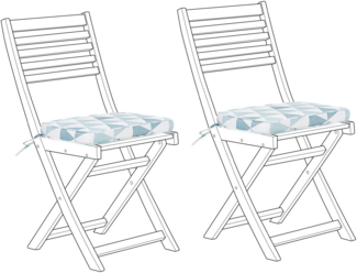 Beliani 'FIJI' Set mit 2 Sitzkissen, geometrisches Muster, Polyester blau / weiß, 38 x 29 x 5 cm