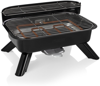 Princess Hybrid-Grill mit Holzkohle- und Elektrofunktion, Metall schwarz, 2000 Watt, 44 x 28,5 cm