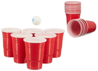 Relaxdays Bier Pong Set, 50 Becher, Kunststoff rot, 473 ml