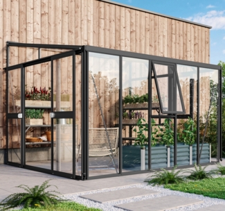 Vitavia Anlehn-Gewächshaus "Helena 8600", schwarz, 8,6 m²,3 mm ESG, 10 mm HKP