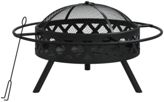 vidaXL Feuerschale, mit Schürhaken, 70 cm XXL, Stahl Schwarz, 70 x 70 x 46 cm