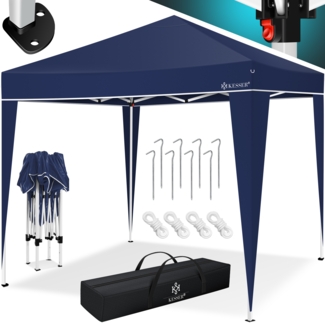 KESSER® Faltpavillon mit Tasche, ohne Beleuchtung, wasserdicht und UV-Schutz 50+, Metall / Polyester blau, 300x300 cm