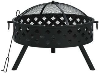 vidaXL Feuerschale, mit Schürhaken, 58 cm XXL, Stahl Schwarz, 58 x 53 x 42 cm