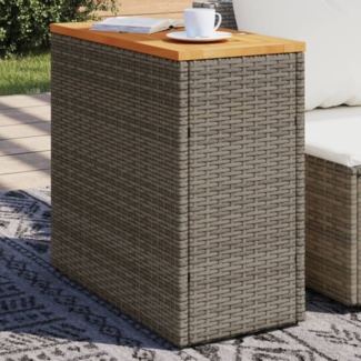 vidaXL Garten-Beistelltisch mit Holzplatte Grau 58x27,5x55 cm Rattan 366134