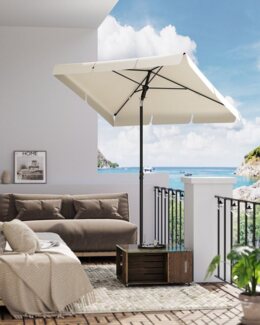 Songmics Sonnenschirm, mit Aufbewahrungstasche, ohne Ständer, UPF 50+, Stahl / Polyester, Beige, 180 x 125 cm