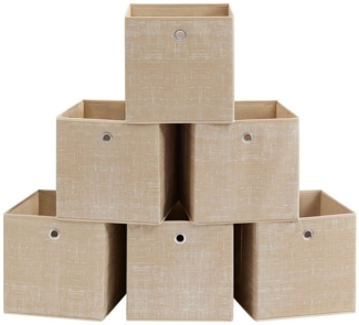 SONGMICS Aufbewahrungsbox mit Griff, 6er Set, Vliesstoff sandbeige, 30 x 30 x 30 cm