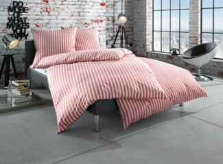 Bettwaesche-mit-Stil 'Oslo' Bettwäsche, Mako-Batist, Rot, 135x200 cm + 80x80 cm, Streifen