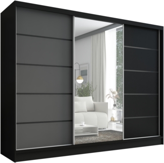 A&J MöbelLand Schwebetürenschrank AURELIA, Schwarz, Graphit, Schwarz, Leiste: Schwarz
