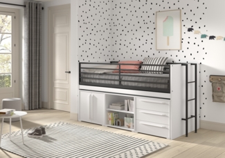 Halbhohes Bett mit Schreibtisch Regal Kommoden Sam 98 x 219 x 116.6 cm