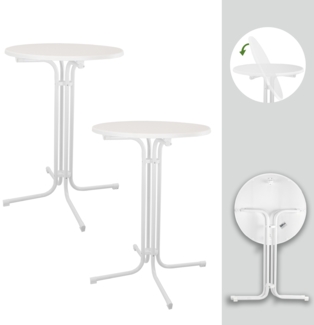 2x Stehtisch klappbar Ø 80 cm Höhe 110 cm Stahl Gastrotisch Partytisch Bistrotisch Tisch in Weiß