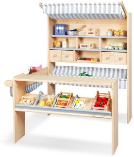 Pinolino 'Lucy' Marktstand, geeignet für Kinder von 2-8 Jahren, Kiefer / MDF, natur / grau, 107 x 95 x 127 cm