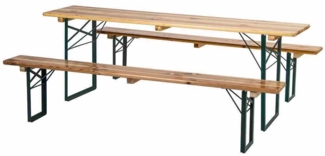 Fun Star Festzeltgarnitur, 3-teilig, klappbar, Holz natur / Stahl grün, 220 x 70 x 79 cm