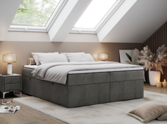 Boxspringbett - Doppelbett mit Multipocket-Matratze - BESS -140x200 - Dunkelgrau Velours - H3