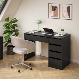 Bellamio 'Nore' Schreibtisch mit 5 Schubladen, beidseitig montierbar, schwarz, 75x53x110 cm, Computertisch mit Stauraum
