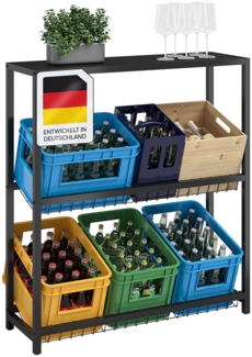 STEELSØN 'Montune' Getränkekistenregal, Metall schwarz, 115x103x33 cm, Aufbewahrung für 6 Kisten mit Gitterhalterung und Ablage