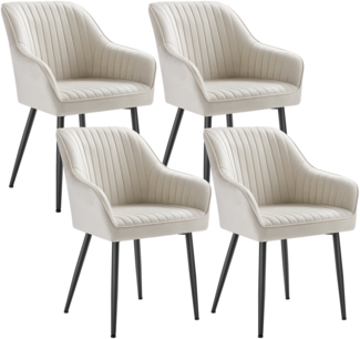 SONGMICS Esszimmerstuhl mit Armlehnen, 4er Set, Samt, 62,5 x 60 x 85 cm, Cappuccinobeige