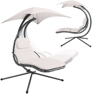 STEELSØN 'Nyria' Schwebeliege, beige, wetterfest, bis 120 kg belastbar, Hängeliege mit Sonnenschirm und Polster