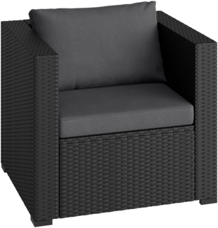 STEELSØN 'Veloria' Polyrattan Sessel, schwarz/anthrazit, wetterfest, 65x76x65 cm, Gartensessel mit Kissen