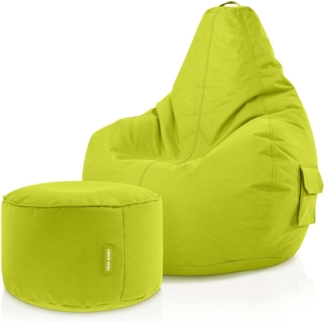 Green Bean® Sitzsack + Hocker, 2er Set, robust, waschbar, schmutzabweisend, Hellgrün, 90 x 80 x 70 cm