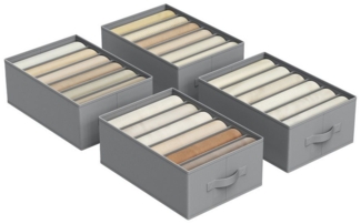 SONGMICS Kleiderschrank-Organizer 4er Set, Aufbewahrungsbox 6 Fächer, Schubladen-Ordnungssystem, Ordnungsboxen faltbar, 42 x 30 x 17 cm, für Hosen, Kleidung, taubengrau RUSDE009G04