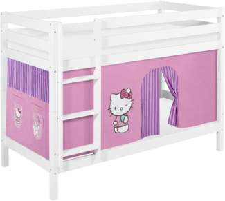 Lilokids 'Jelle' Etagenbett 90x200 cm, Hello Kitty Lila, Kiefer massiv, mit Vorhang und Lattenroste