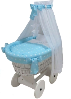 Stubenwagen Komplett Set "STARS" blau - große Räder, weiß