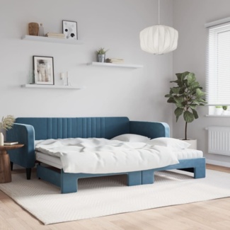 vidaXL Tagesbett Ausziehbar mit Matratzen Blau 100x200 cm Samt 3197093