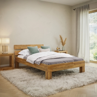 skølm 'Floki' Bett 120x200 cm, natur geölt, Massivholz Eiche, mit Bettkopf