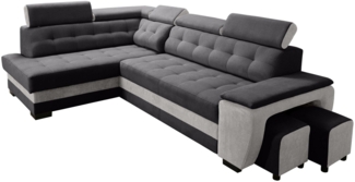 robin 'Grand' Ecksofa mit Schlaffunktion, Bettkasten & Kopfstützen, hochelastischer Schaum schwarz / silber, 277 x 180 x 86 cm