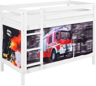 Lilokids 'Jelle' Etagenbett 90x190 cm, Feuerwehr, Kiefer massiv, mit Vorhang und Lattenroste