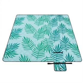 Songmics Picknickdecke, wasserdicht, maschinenwaschbar & faltbar, Polyester, hellblau mit tropischem Farn, 200 x 200 cm
