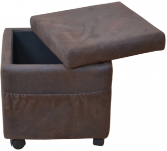 Sitzhocker mit Rollen und Stauraum, microfaser braun