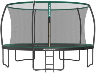 Songmics Trampolin mit Leiter, Sicherheitsnetz und gepolsterten Stangen, Stahl dunkelgrün, Ø 427 cm
