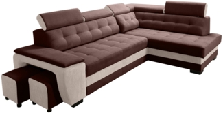 robin 'Grand' Ecksofa mit Schlaffunktion, Bettkasten & Kopfstützen, hochelastischer Schaum braun / creme, 277 x 180 x 86 cm
