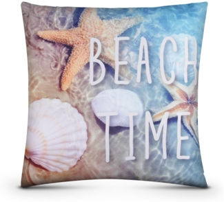 Outdoor Kissen ( 45 x 45 cm ) "Beach Time" Dekokissen Fotodruck - Reißverschluss - Schmutz Wasserabweisend Garten - abnehmbarer Kissenbezug