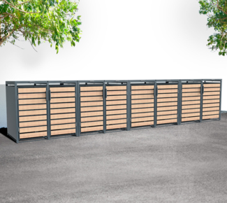 Westmann Metall Mülltonnenbox Lacina | 8x240 L | Anthrazit/Holzoptik | 80x528x116 cm