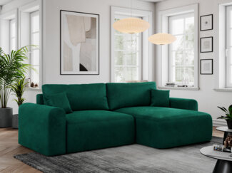 MKS Meble 'Nelson' Ecksofa mit Schlaffunktion und Bettkasten, L-form, Dunkelgrün, Velours