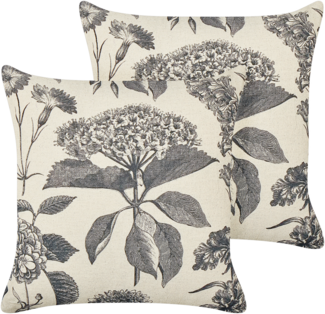 'ROSEMARY' Kissen, 2er Set, Blumenmuster Baumwolle Grau, 45 x 45 x 10 cm
