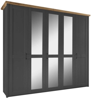 Kleiderschrank Latina / Locarno , Holzwerkstoff , Schwarz, Holzfarben, Verspiegelt , 241 x 212 x 62 cm