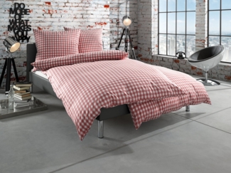 Bettwaesche-mit-Stil 'Oslo' Bettwäsche, Mako-Batist, Rot, 200x200 cm + 2x 80x80 cm, Karo