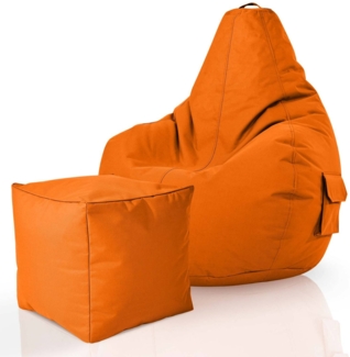 Green Bean® Bean Bag-Sitzsack + Hocker, 2er-Set, waschbar & schmutzabweisend, Polyester / PVC, EPS-Füllung, Orange