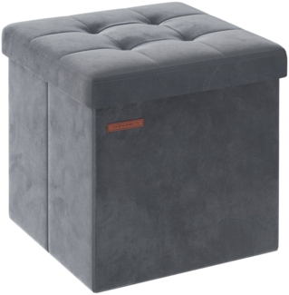 Songmics Sitzbank mit Stauraum aus Samt, klappbare Sitztruhe, Aufbewahrungsbox mit Deckel, Fußbank, 38 x 38 x 38 cm, bis 300 kg belastbar, für Flur, Wohnzimmer, Schlafzimmer, schiefergrau LSFDE227G01