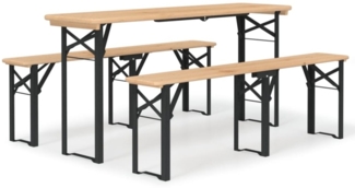 vidaXL Biertisch-Set, 3-teilig, klappbar, Massivholz Tanne natur / Metall grün, 170 x 46 x 75 cm