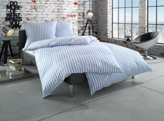 Bettwaesche-mit-Stil 'Oslo' Bettwäsche, Mako-Batist, Hellblau, 200x220 cm + 2x 80x80 cm, Streifen