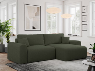MKS Meble 'Nelson' Ecksofa mit Schlaffunktion und Bettkasten, L-form, Grün, Boucle