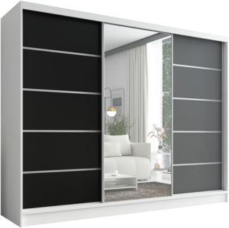 Schwebetürenschrank, 3-türig Schrank 200 cm mit Spiegel AURELIA 1. Farbe: Weiß, schwarz, Eiche Kraft gold