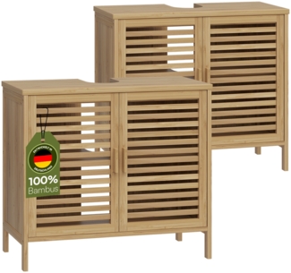 Bellamio 'Newa' Badezimmer Waschbeckenunterschrank, Bambus, natur, 60x33x65 cm, Badezimmerschrank mit 2 Ablagefächern, 2er-Set