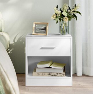 Vasagle Nachttisch, Beistelltisch, mit Schublade, Griff, offenes Fach, Couchtisch, für Schlafzimmer, Wohnzimmer, klassikweiß