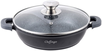 Cheffinger Schmorpfanne mit Glasdeckel, Aluguss schwarz, Ø 28 cm