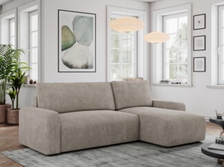 Ecksofa L-form, mit Schlaffunktion und Bettkasten - ARGOS, Dunkelbeige, Stoff